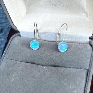 Vintage Blue Opal Earrings in Sterling Silver 90s Southwestern Jewelry